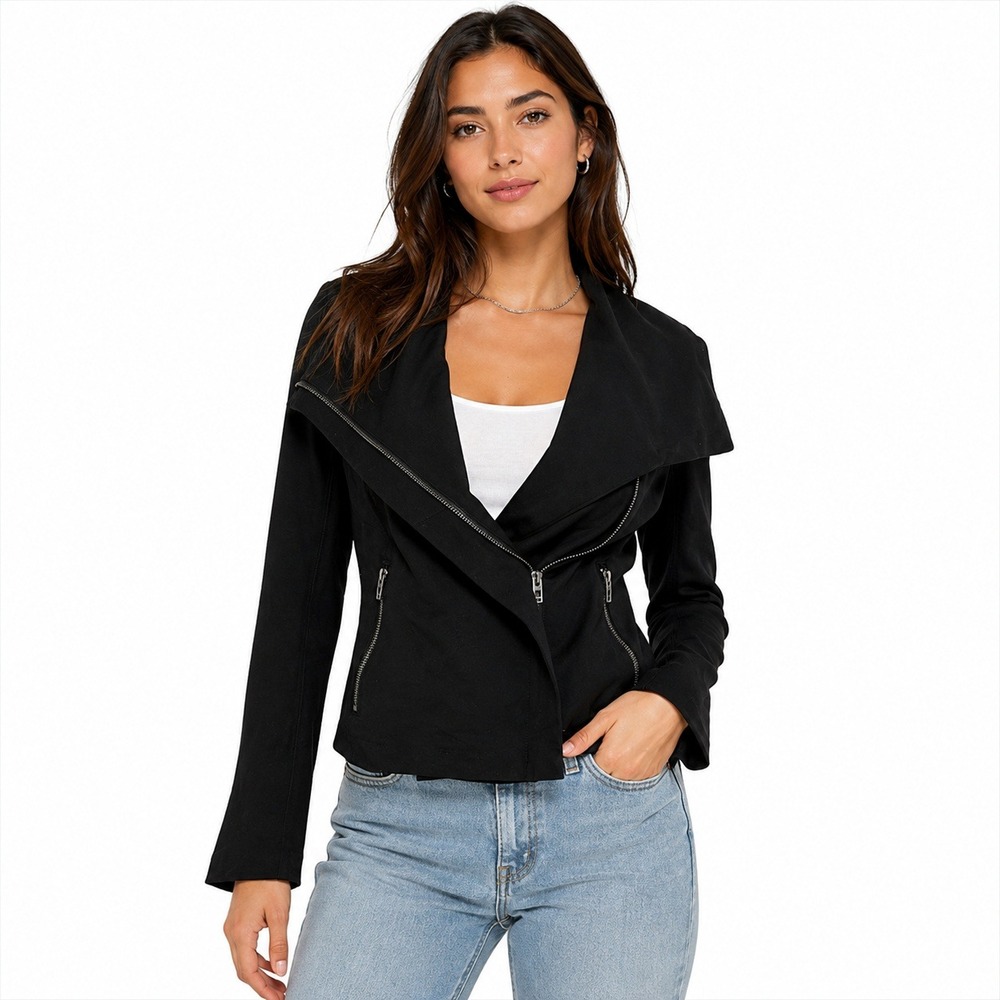 BLANKNYC Moto Jacket Womens XS Black Asymmetrical Zip Ponte Knit Edgy Minimalist